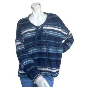 Ralph Lauren Denim & Supply Blue & Tan Striped Baja Boxy Cotton Sweater Large
